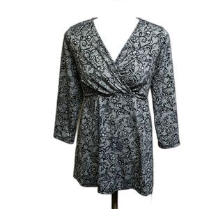Oh Baby Motherhood Top Medium Maternity 3/4 Sleeves V-Neck Lace Print Blouse M